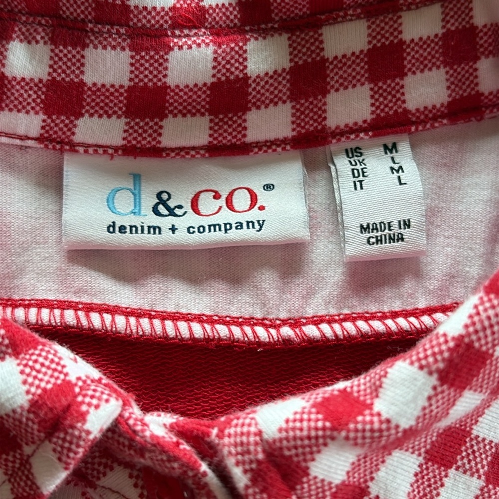 Denim & Co. French Terry Regular Top w/ Printed Collar and Hem MED Red A392022 - Picture 3 of 6